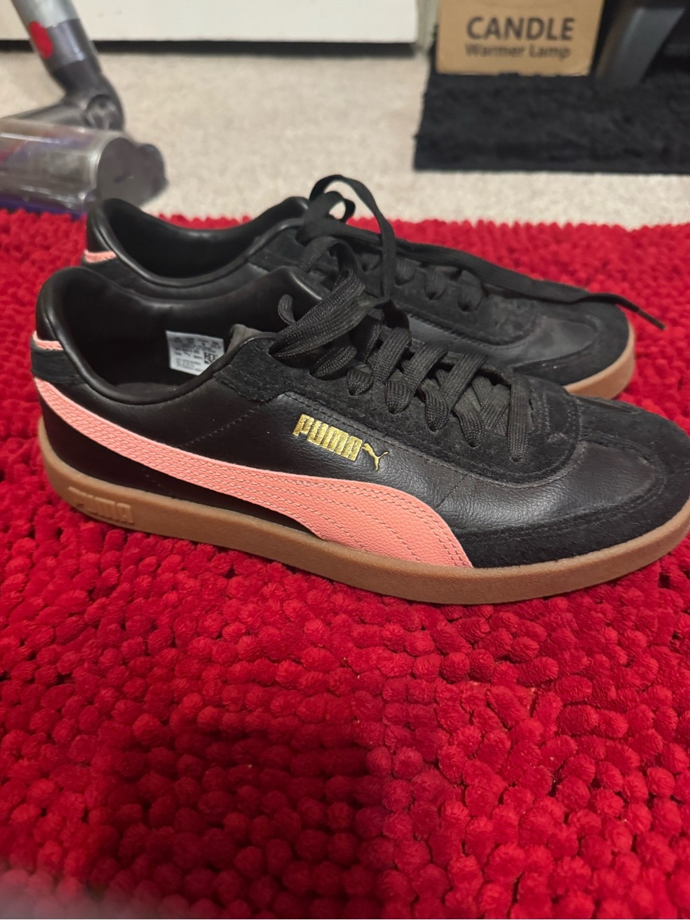 Puma Black Sneakers with  Coral Formstrip and Gum Sole